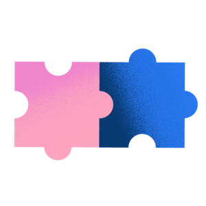 Pink and blue jigsaw puzzle pieces