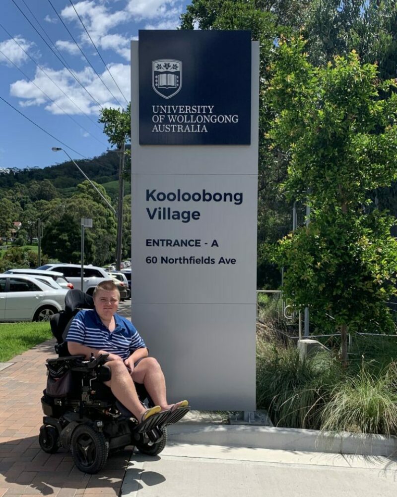 Jack at the campus accommodation entrance